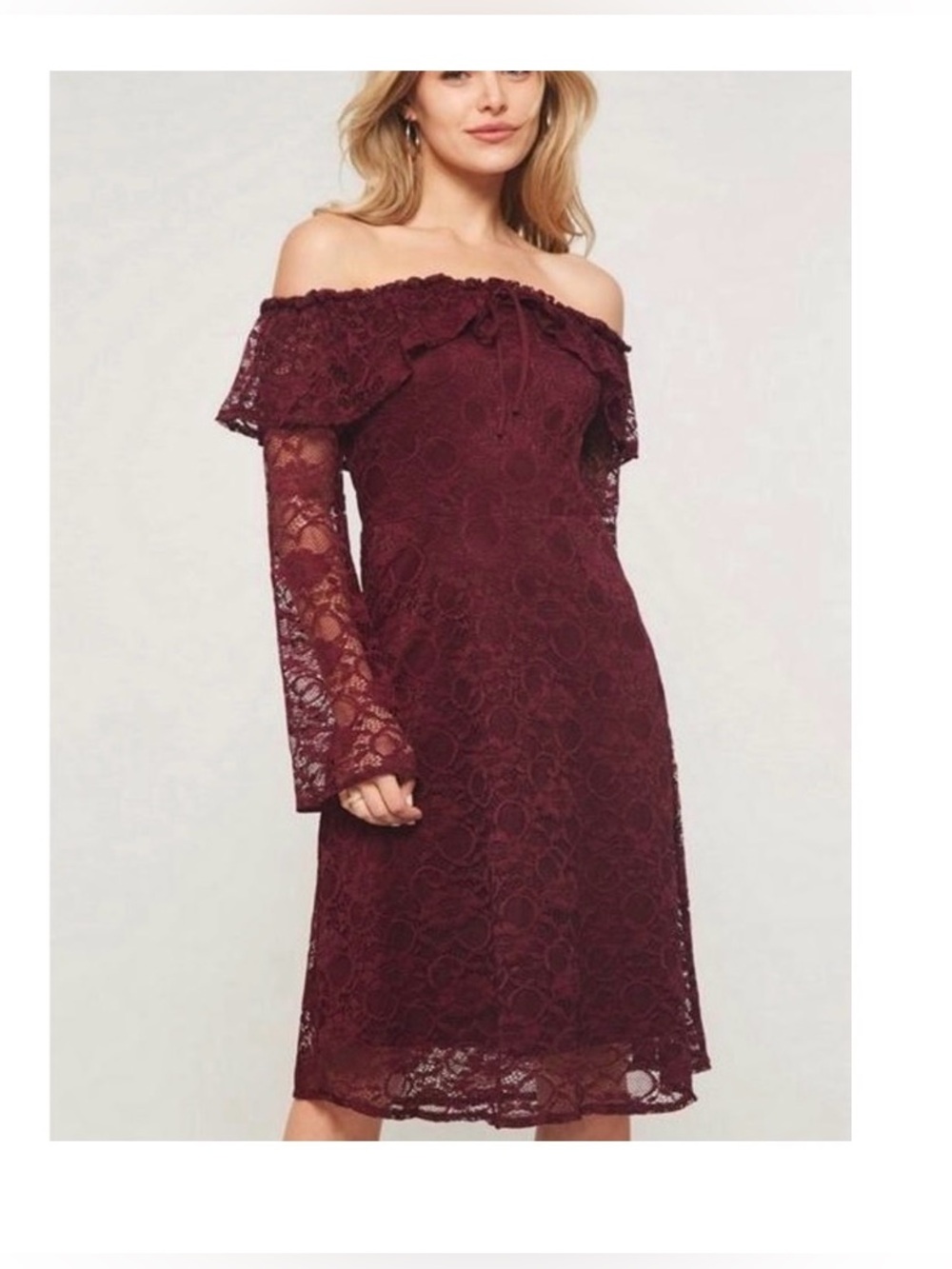 Promesa Off-Shoulder Burgundy Lace Dress size medium